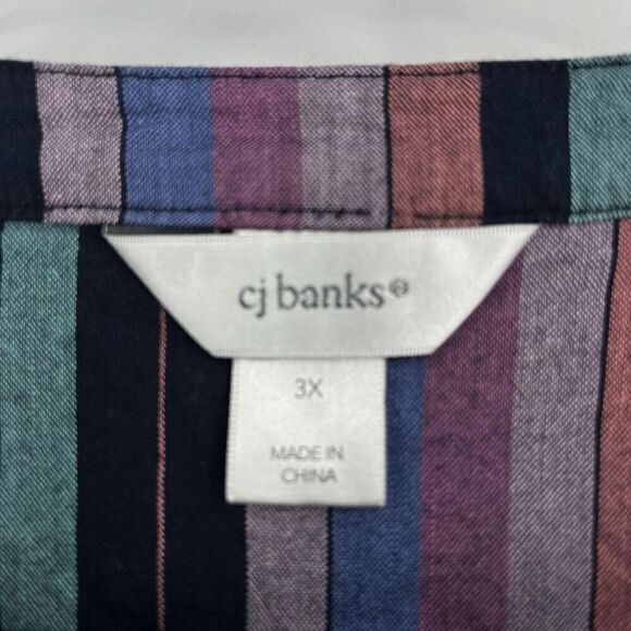 CJ Banks Women's Striped Button Front Groovy Tunic Blouse Multicolor Size 3X - Picture 2 of 9